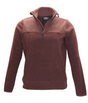 A ladies' half zip pullover sweatshirt with pockets and a logo on the chest.